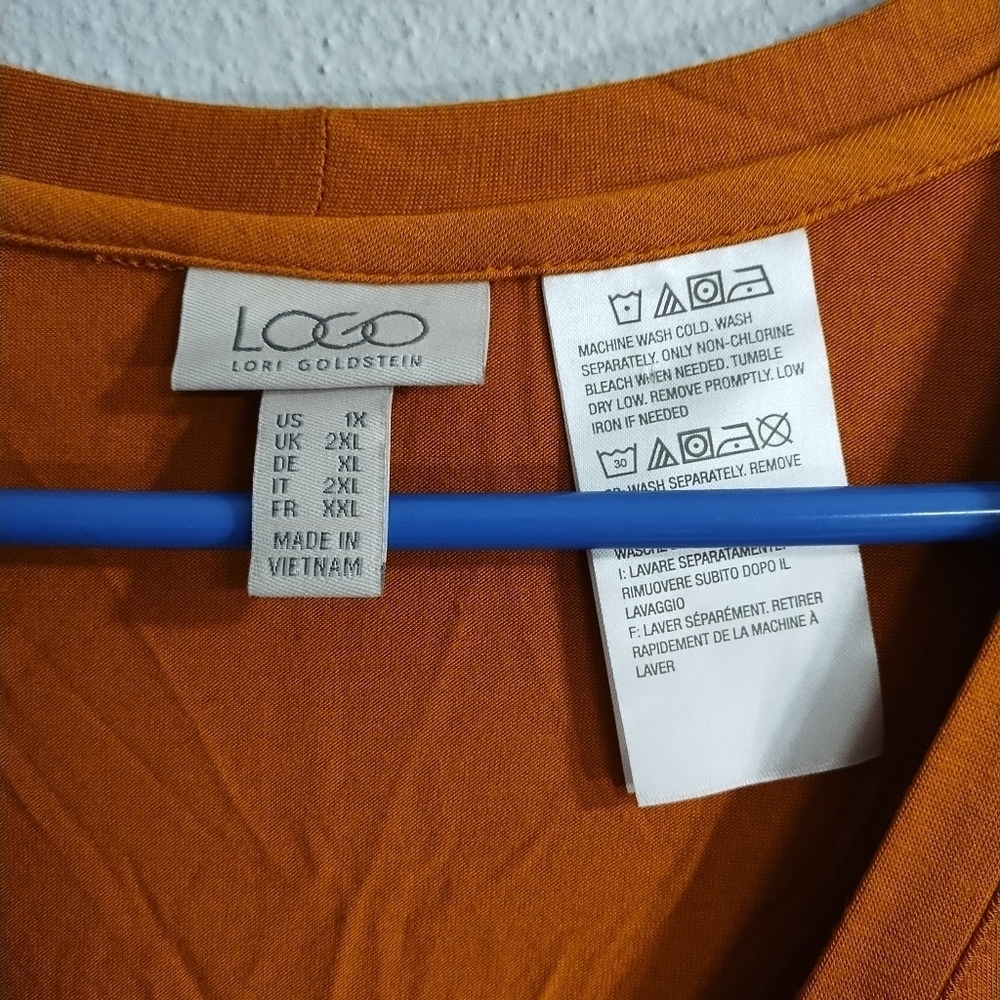 LOGO by Lori Goldstein Plus Size Button Down Pocket V Neck Boho Office Blouse 1X - Picture 5 of 6